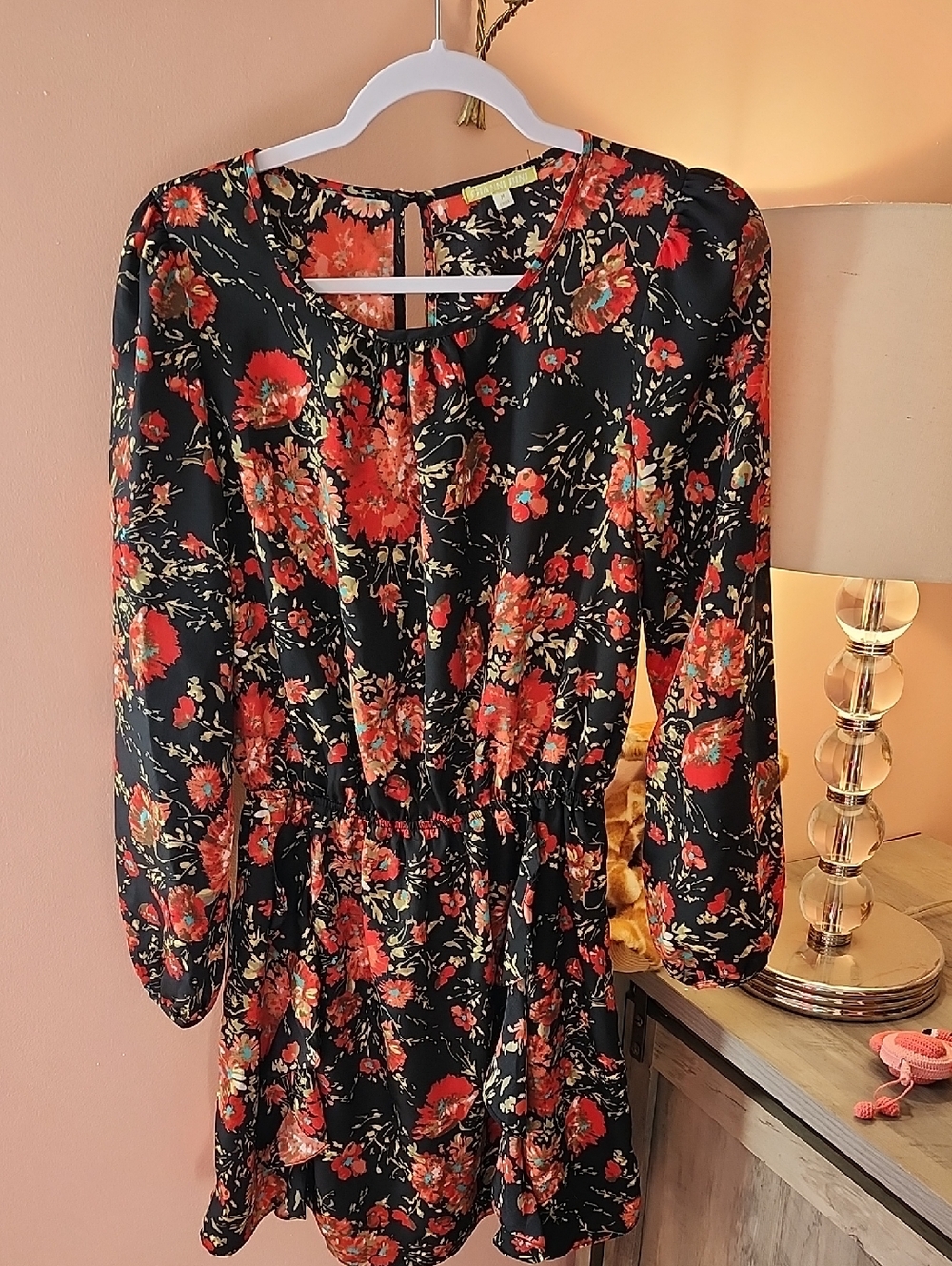 Gianni Bini Black Floral Long Sleeve Dress